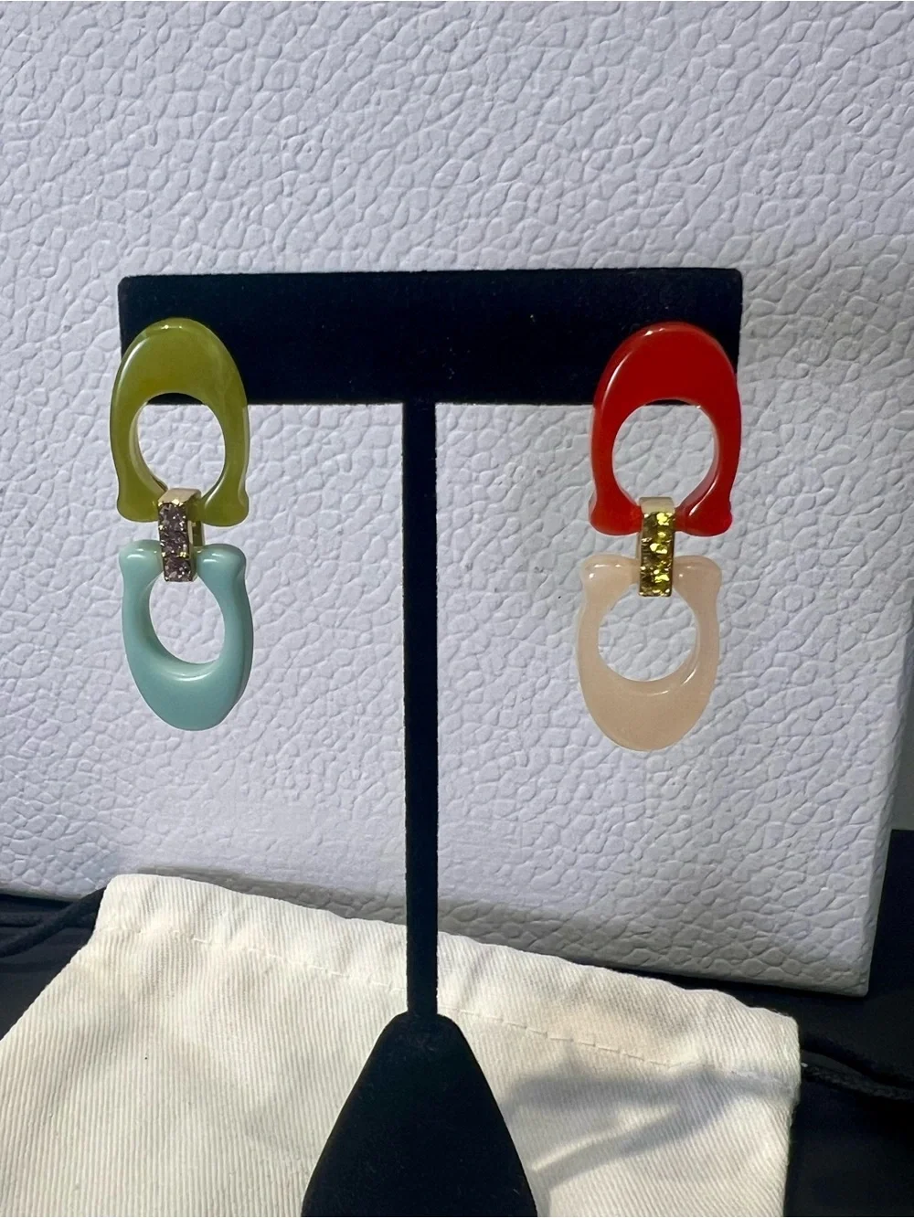 Coach Colorblock Resin Drop Earrings — Green/Red Mix - Picture 4 of 11